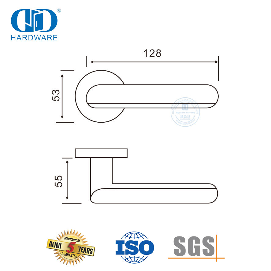 Maçanetas de porta tipo alavanca de porta principal de escritório em aço inoxidável sólido-DDSH011-SSS