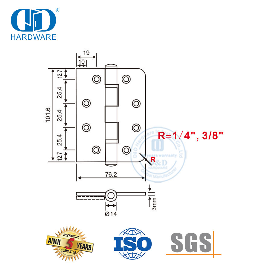 Segurança inoxidável bom preço aço um canto redondo uma dobradiça de canto quadrado -DDSS010
