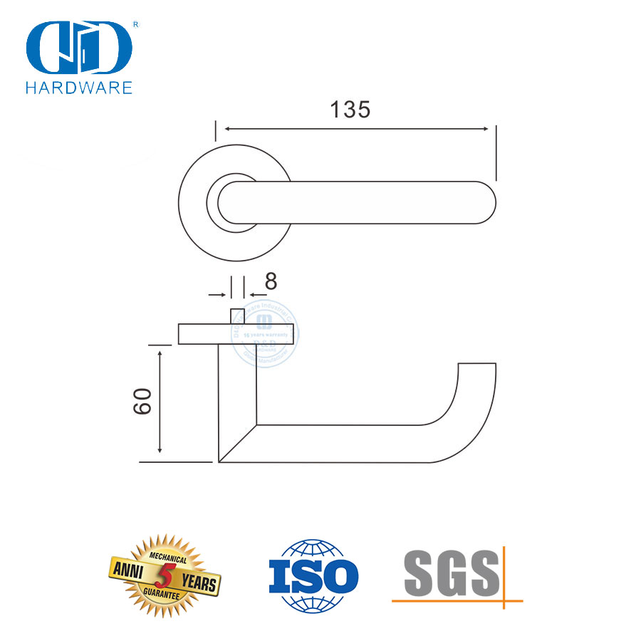 Conjunto de fechadura de encaixe SUS 304 Maçaneta da porta frontal para Office-DDTH018-SSS