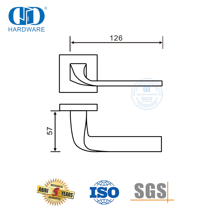 Maçaneta de porta com alavanca sólida de roseta quadrada de aço inoxidável com simplicidade-DDSH055-SSS