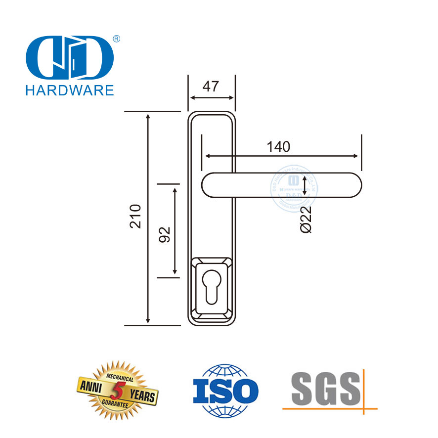 Trim da alavanca do escudo da fechadura da porta com maçaneta nivelada de aço inoxidável-DDPD015-SSS