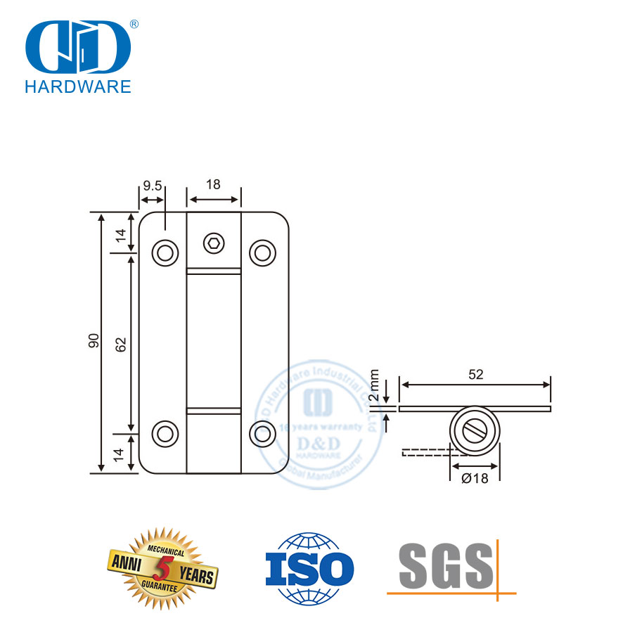 Dobradiça de aço inoxidável de aço inoxidável para porta de metal de boa segurança resistente-DDSS035