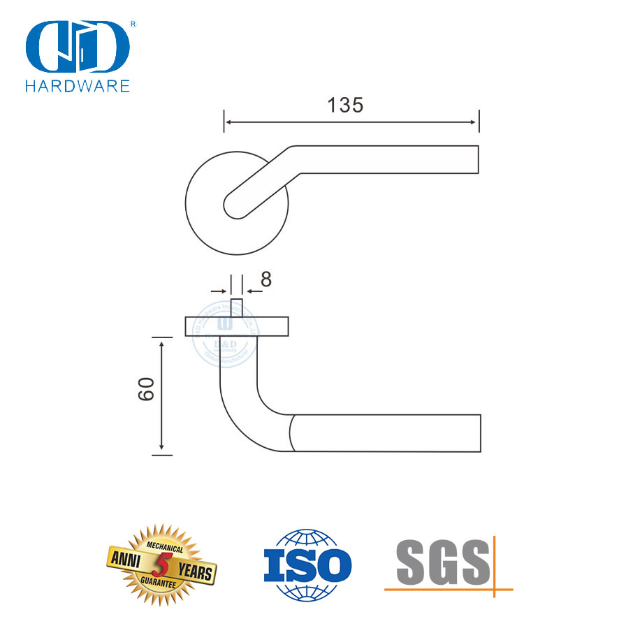 Maçaneta da porta com alavanca frontal SUS 304 de design simples e moderno -DDTH015-SSS