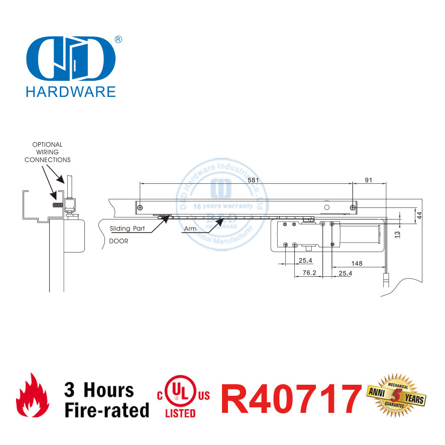 Segurança listada na UL Certificação contra incêndio com braço deslizante elétrico Fechador de porta-DDDC048