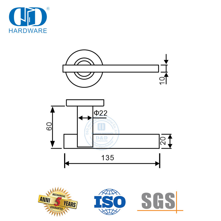 Alavanca tubular plana de hardware de porta principal com design simples e elegante-DDTH041-SSS