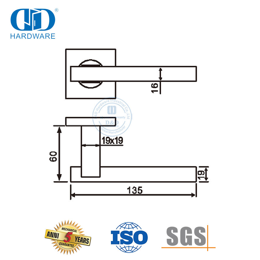 Alavanca de maçaneta de porta de ângulo reto de aço inoxidável para edifício comercial-DDTH048-SSS