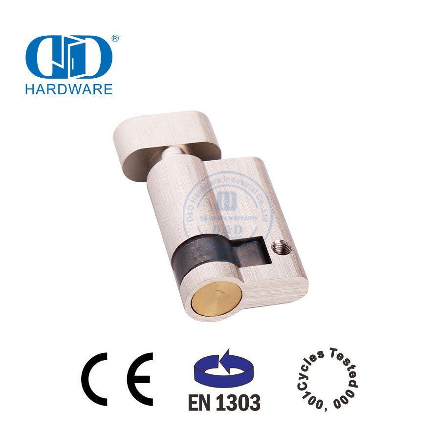 Meio cilindro de níquel acetinado com giro de polegar com certificação EN 1303-DDLC009-45mm-SN