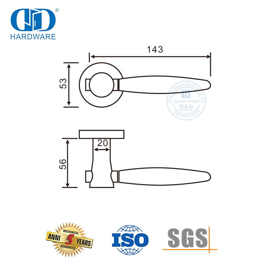 Acessórios de hardware para porta de madeira Alavanca dividida contínua de aço inoxidável Handle-DDSH042-SSS