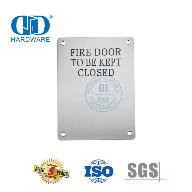 Assinatura de porta corta-fogo, tipo quadrado, porta de fogo mantida fechada, placa de sinalização de aço inoxidável, banheiro público, porta de banheiro, assinatura Plate-DDSP010