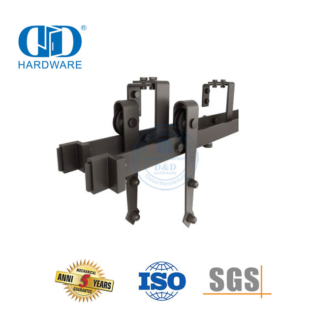 Rolamento de aço inoxidável industrial silencioso preto exterior duplo kit deslizante porta do celeiro ferragem rolo Hardware-DDBD024