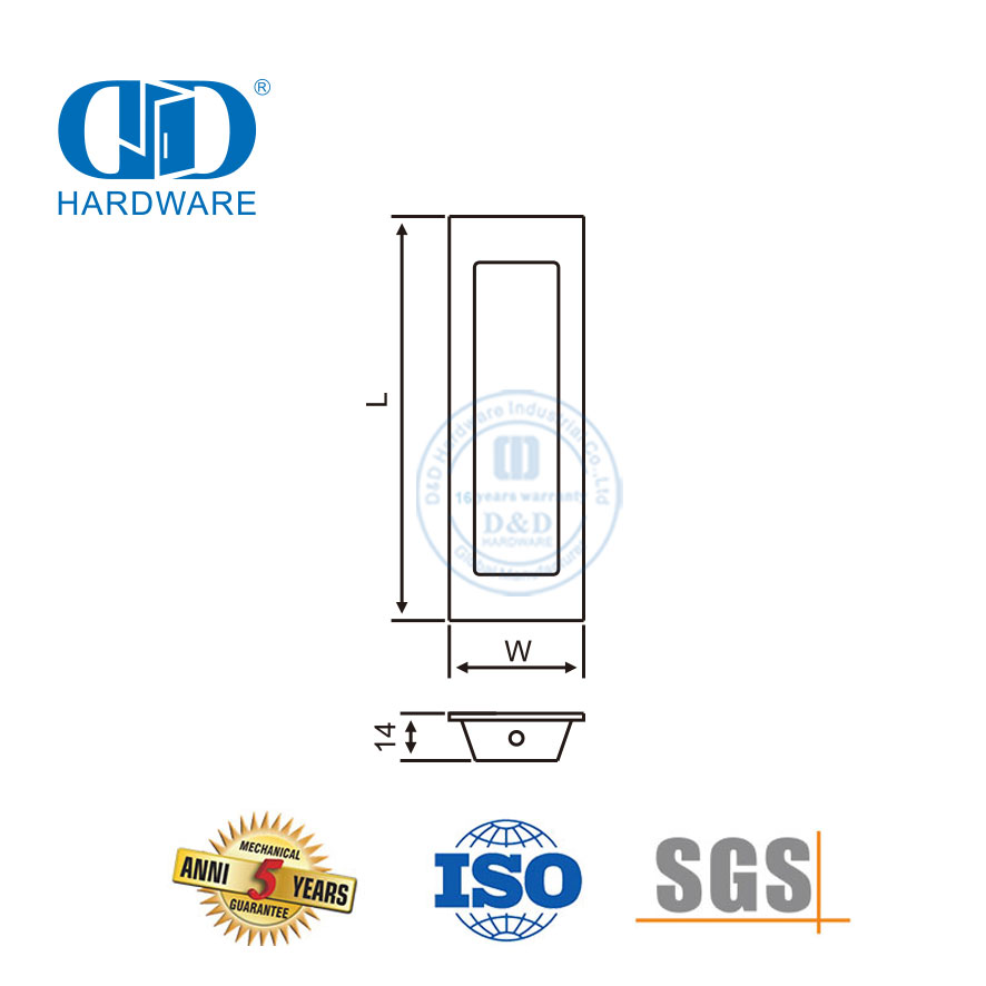 Hardware para móveis em aço inoxidável 102 mm quadrado embutido para ocultar puxador de porta-DDFH009-B