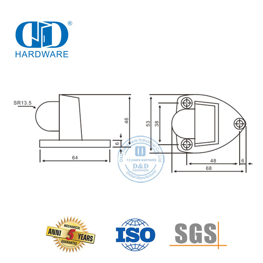 Rolhas de porta do hemisfério de borracha de aço inoxidável 304 para acessórios de porta de metal-DDDS029