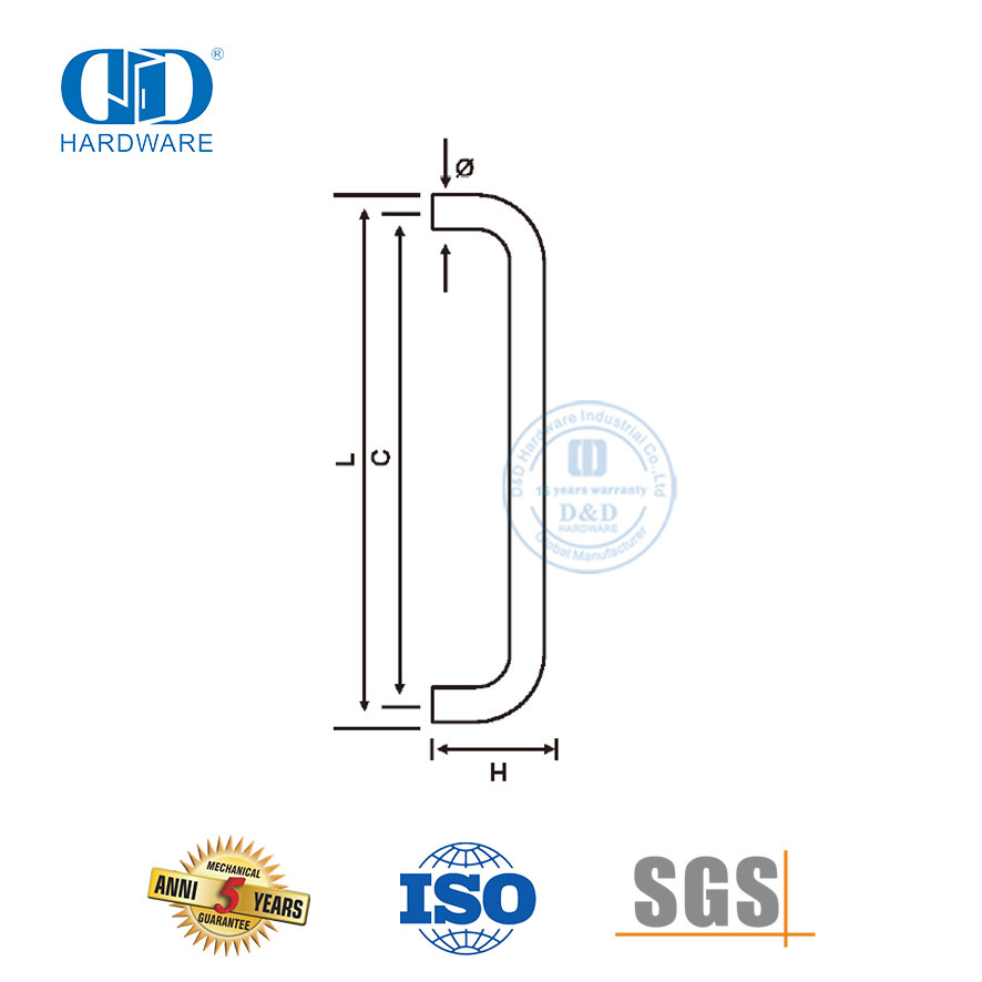 Puxador de vidro offset de aço inoxidável personalizado durável para chuveiro de banheiro-DDPH020