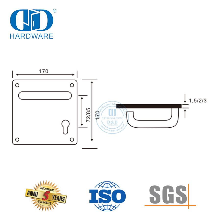 Maçaneta da alavanca da porta de aço inoxidável com acabamento prateado e placa para porta de metal-DDTP001-MB
