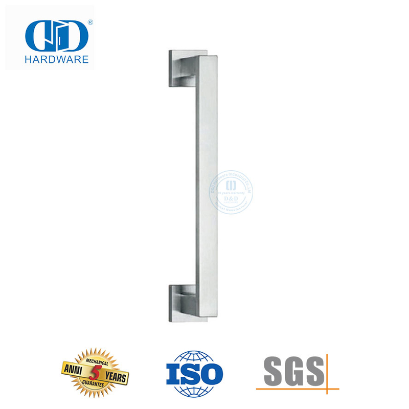Punho quadrado de aço inoxidável com acabamento acetinado, puxador de lado único para portas de metal de vidro comercial-DDPH035