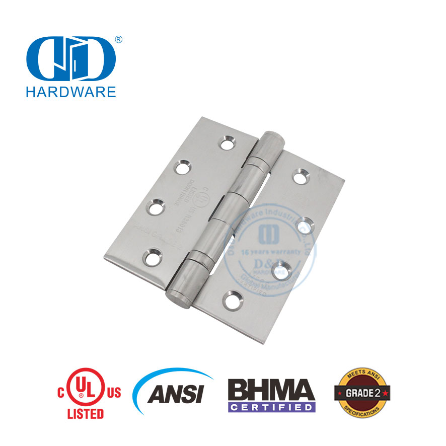 Certificado BHMA Listado pela UL ANSI Dobradiça de encaixe à prova de fogo de canto quadrado Dobradiça de porta de madeira comercial-DDSS001-ANSI-2-5x4/3,5x3,7mm