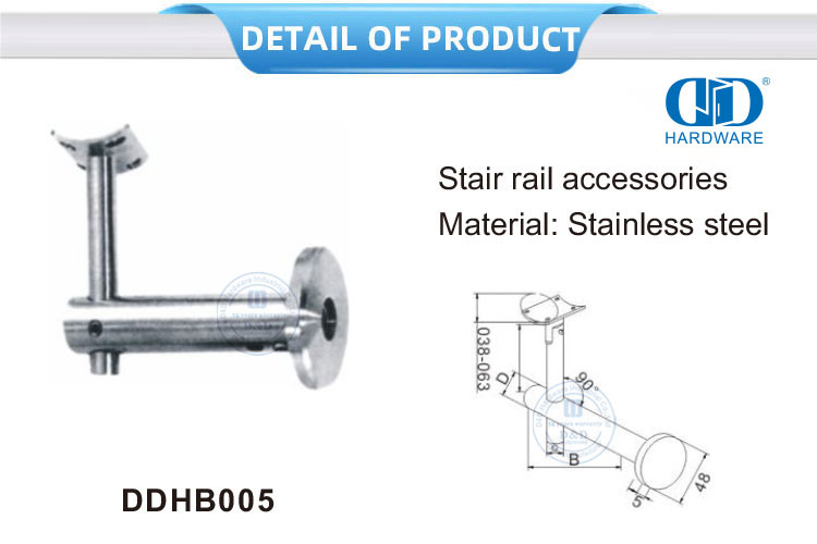 Acessórios para escadas, acessórios para escadas, montagem em vidro de aço inoxidável, suporte de parede, corrimão Bracket-DDHB005