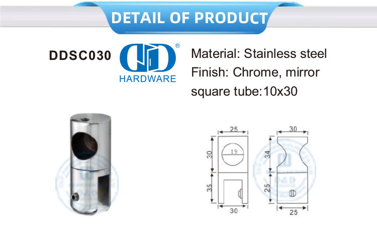 Braçadeira de canto de tubo ajustável de aço inoxidável, conector de cubículo de chuveiro comercial System-DDSC030