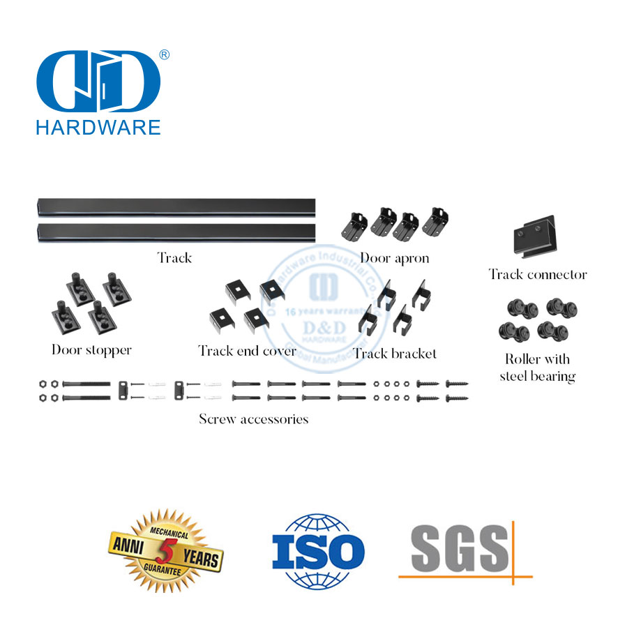Hardware de porta de bolso de aço inoxidável montado na parede corrediça dupla resistente kit de engrenagem de rolo de porta de celeiro-DDBD039