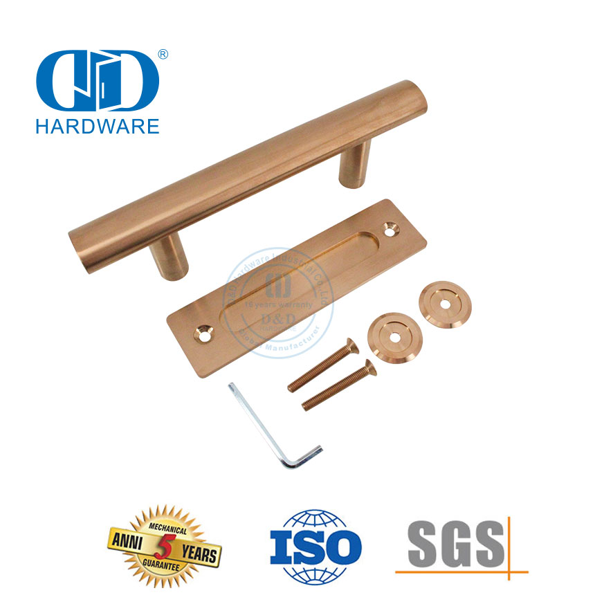 Maçaneta de porta de celeiro dourada rosa de aço inoxidável, hardware de porta deslizante, puxador tubular-DDBD101 SRG