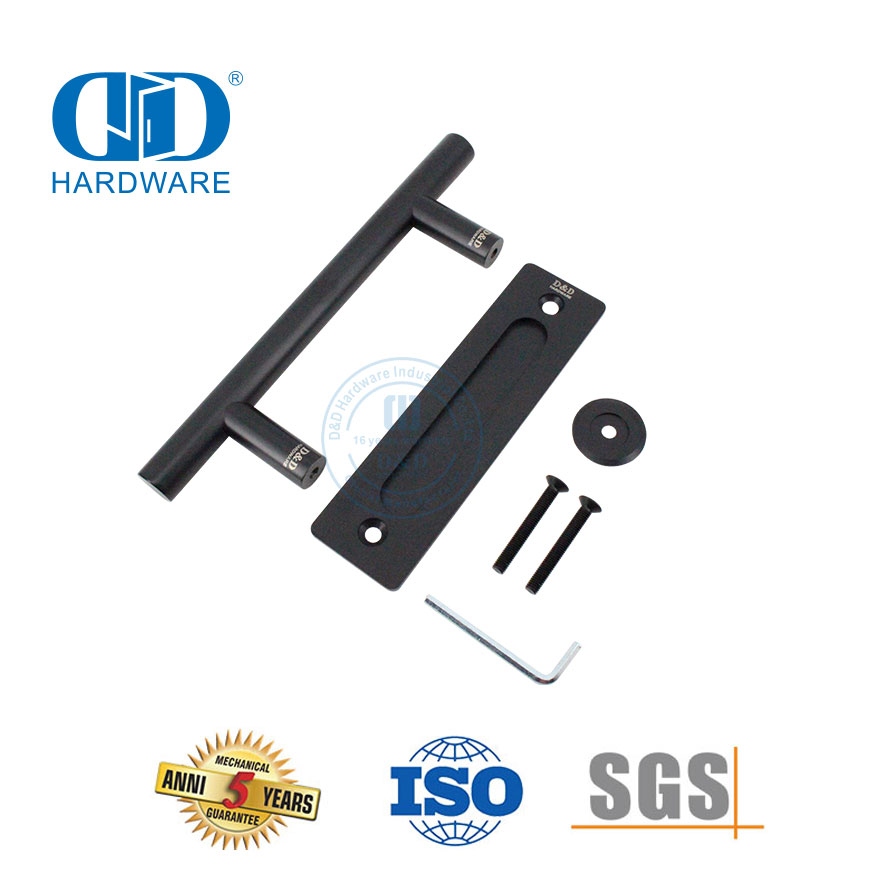 Maçaneta de porta de celeiro dupla face deslizante de aço inoxidável preto Hardware de construção-DDBD102 preto