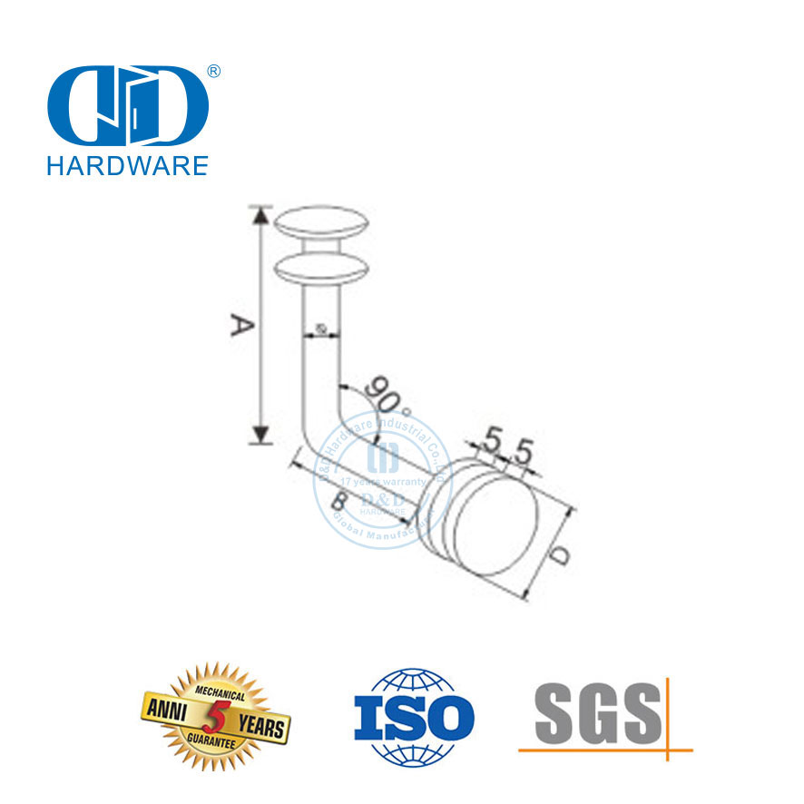Fabricante de porta de aço inoxidável, montagem de vidro, balaustrada, corrimão, suporte-DDHB001