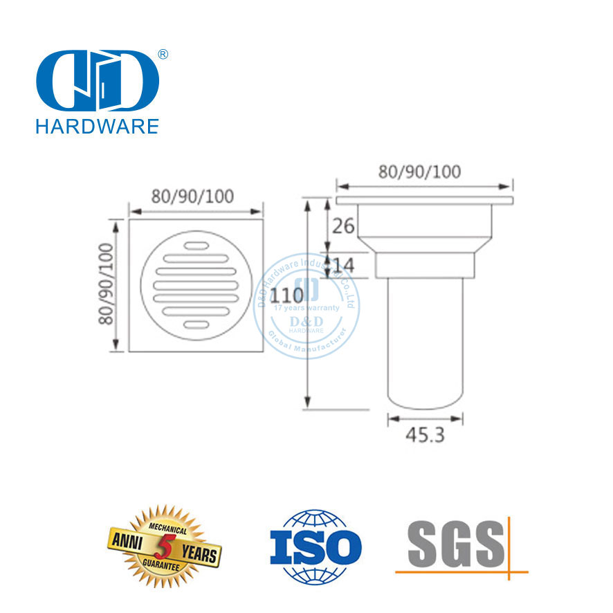 Dreno de chuveiro linear tipo quadrado de plástico de aço inoxidável Dreno de chão para banheiro-DDFD001