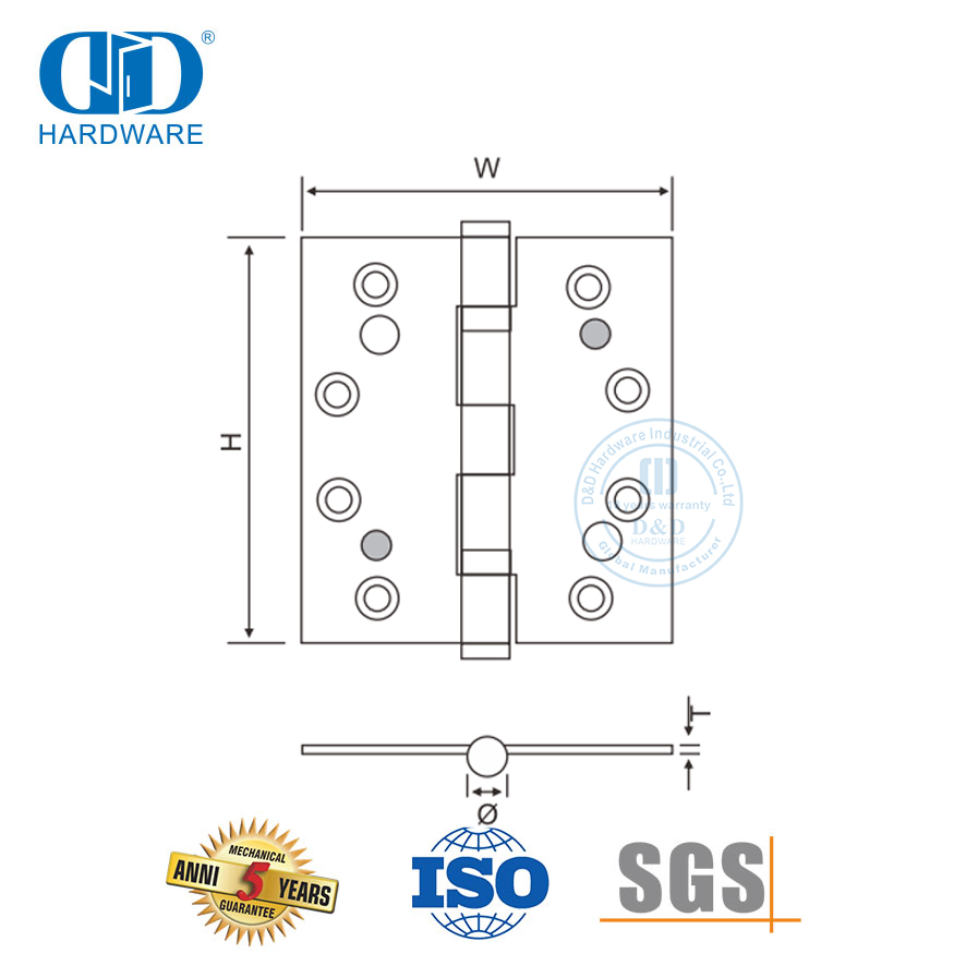 Dobradiça de segurança dupla com rolamento de esferas de aço inoxidável com cinco juntas-DDSS014