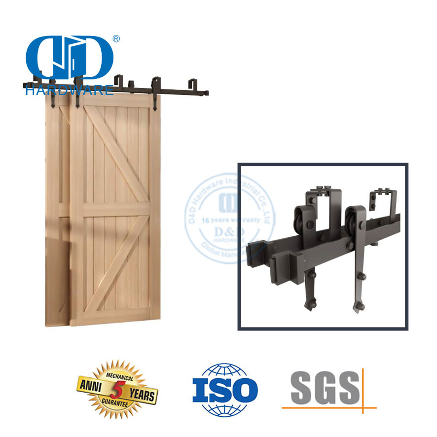 Aço inoxidável deslizante porta do celeiro ferragens móveis cor preta duplo kit de ferragem porta do celeiro para interior madeira Door-DDBD025