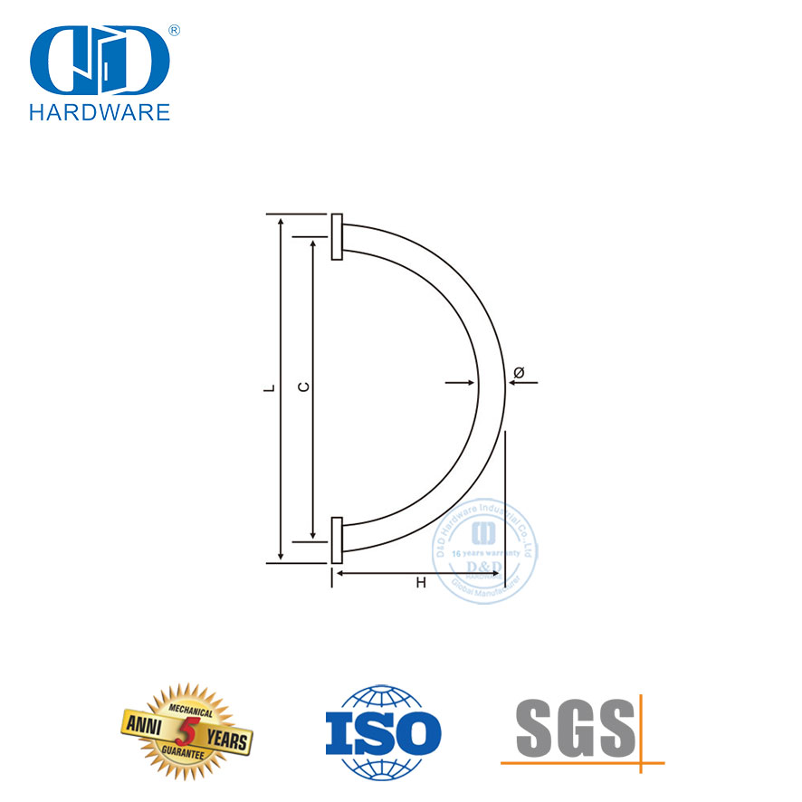 Personalizado formato circular especial de aço inoxidável chuveiro sala de escritório edifício de vidro temperado porta Handle-DDPH008