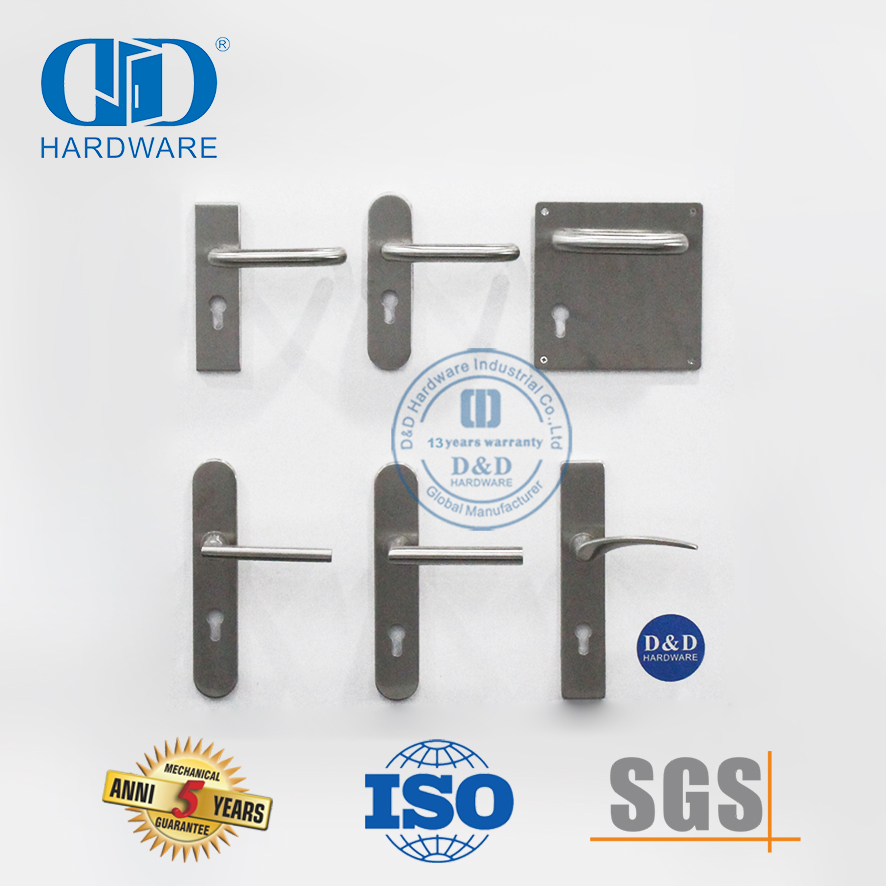 Maçaneta da alavanca da porta de aço inoxidável com acabamento prateado e placa para porta de metal-DDTP001-MB