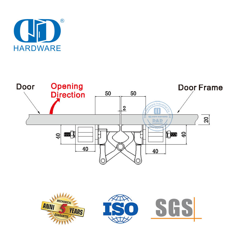 Dobradiça oculta ajustável 2D de aço inoxidável ajustável 160-180 graus Interior Exterior Dobradiça da porta-DDCH0019