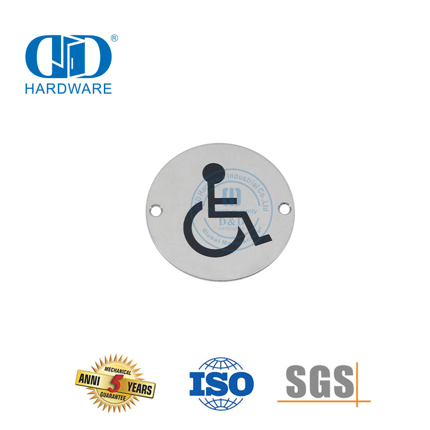 Placa de sinal quadrada de aço inoxidável, placa de sinalização para banheiro, banheiro, para deficientes-DDSP001-Disabled