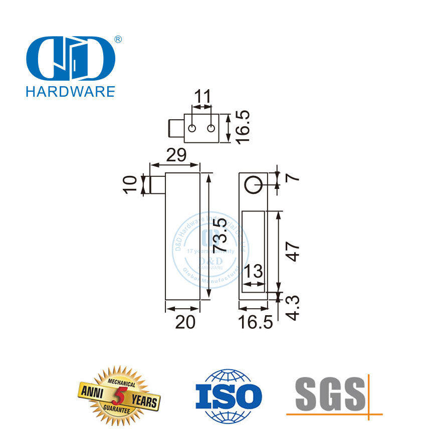 Acessórios para móveis de aço inoxidável, prendedor de vidro para porta deslizante-DDSL001-5
