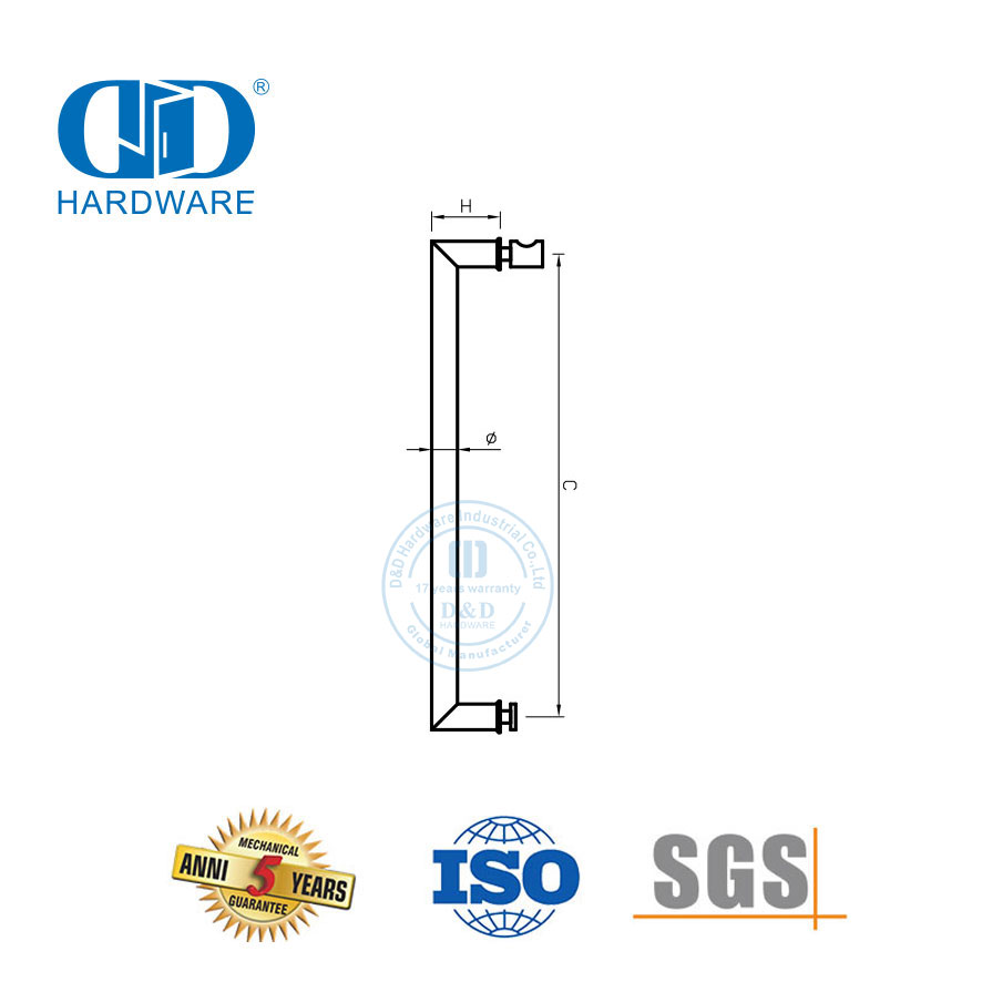 Maçaneta de banheiro de aço inoxidável, acessório de porta de vidro de lado único, puxador de porta de banheiro-DDPH042