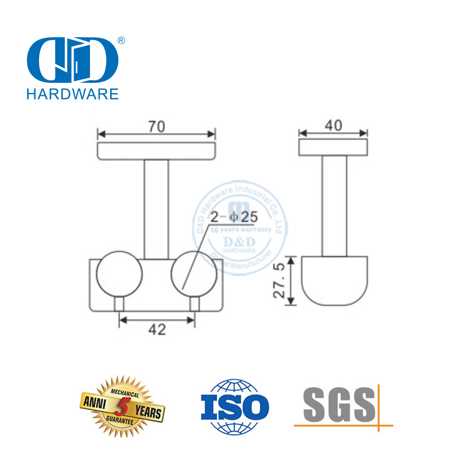 Tubo duplo para celling braçadeira de aço inoxidável porta de vidro montagem acessório de móveis ferragem de vidro para banheiro Restroom-DDGS116