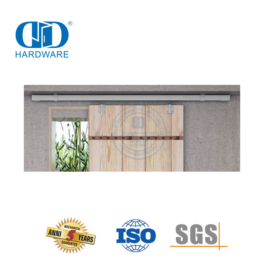 Aço inoxidável bi-dobrável ferragem de porta de celeiro duplo deslizante kit de trilha de ferragem para porta resistente-DDBD038