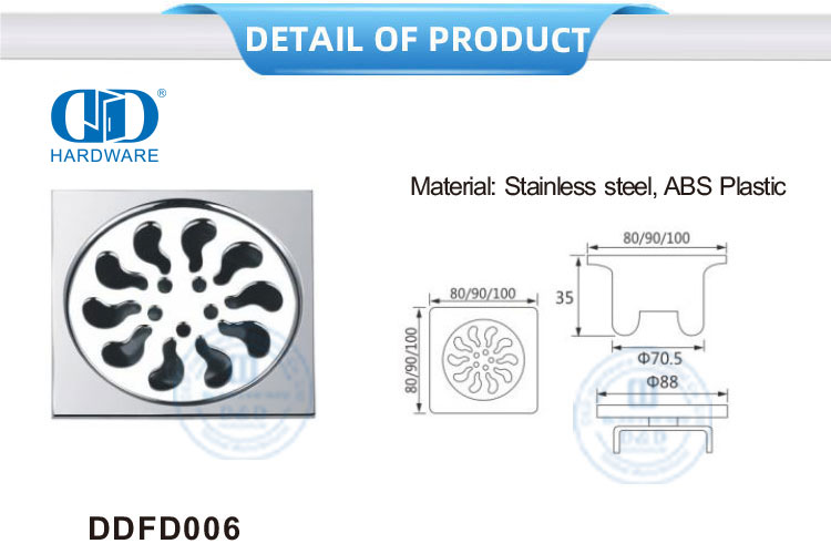 Dreno de piso sanitário de aço inoxidável de alta qualidade Dreno de piso quadrado Banheiro Hardware-DDFD006