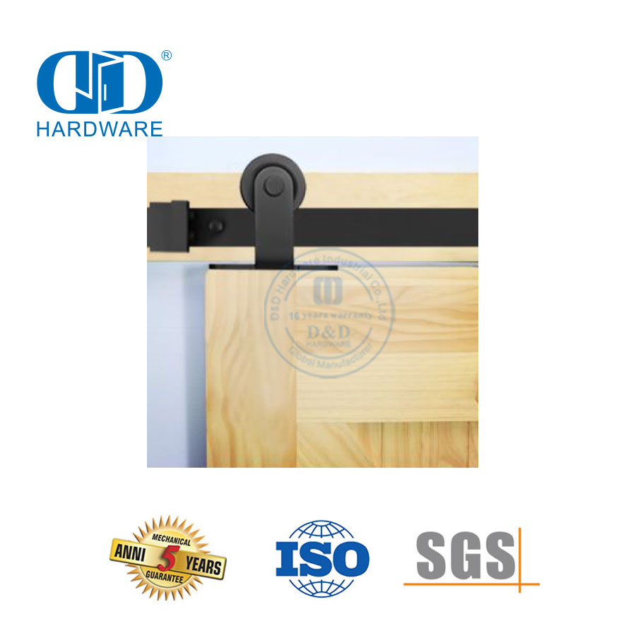 Moderno carbono duplo único portas de madeira trilho porta do celeiro preto aço ferragem pista celeiro porta madeira Hardware-DDBD002