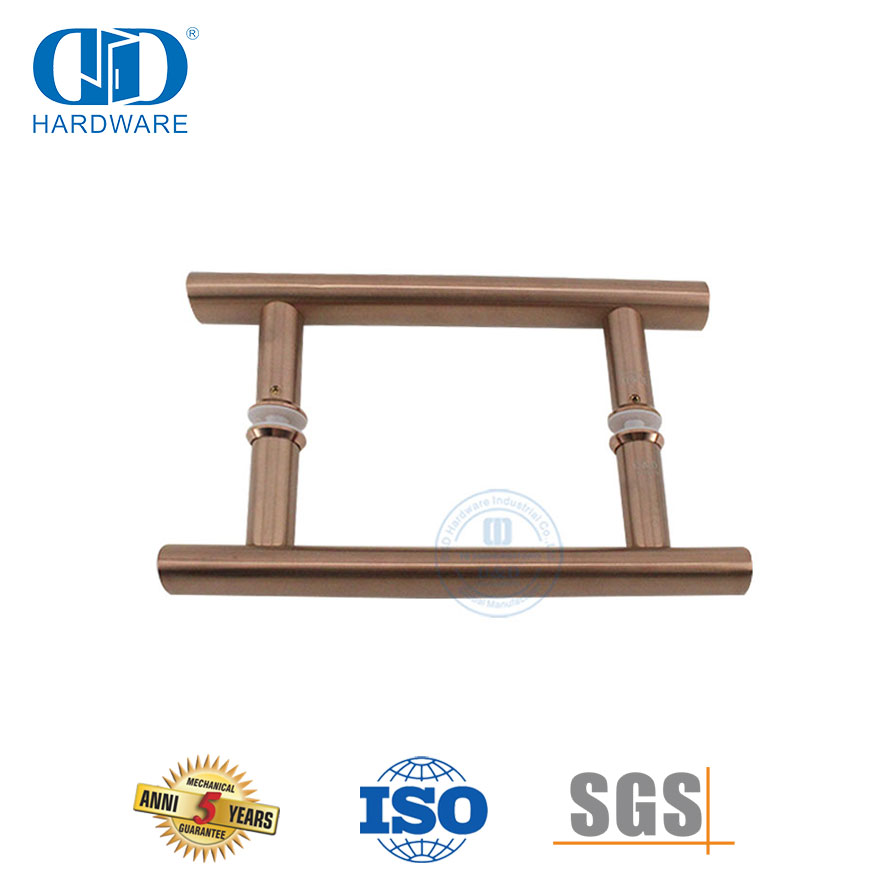 Mobiliário de escritório Tubo Circular em Ouro Rosa em Forma de H Aço Inoxidável 201 Chuveiro Porta de Vidro Deslizante Handle-DDPH001-A Φ25-RG