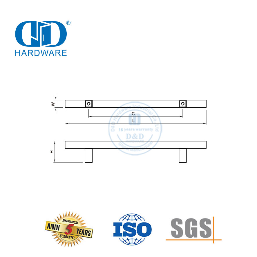 Maçaneta de porta lateral em forma de H de aço inoxidável de venda direta personalizada Maçaneta de porta escovada de aço inoxidável-DDFH019