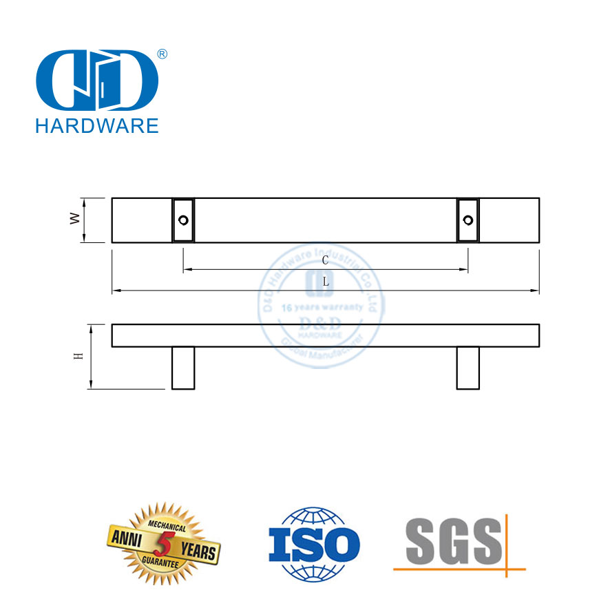 Temax moderno t-bar de aço inoxidável luxo moderno armário porta interior puxa-DDFH020