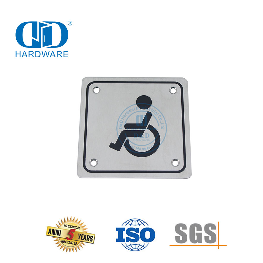 Placa de sinal quadrada de aço inoxidável, placa de sinalização para banheiro, banheiro, para deficientes-DDSP001-Disabled