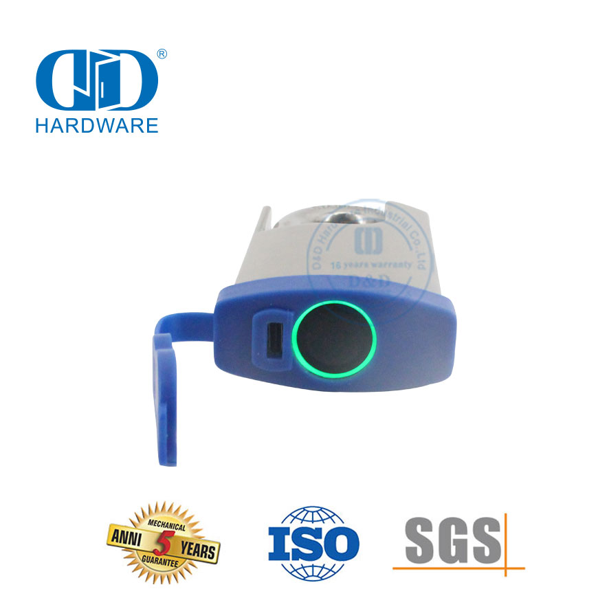 Segurança máxima em aço inoxidável latão anti-roubo resistente ao calor impressão digital biométrica carregamento USB cadeado de porta de aço de madeira-DDPL0013-50mm