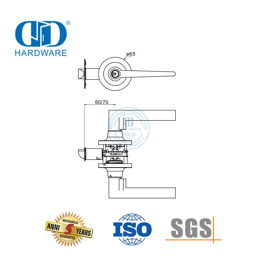 Hardware de ferragem de aço inoxidável tubular comercial com fechadura maçaneta lockset para despensa Bathroom-DDLK006