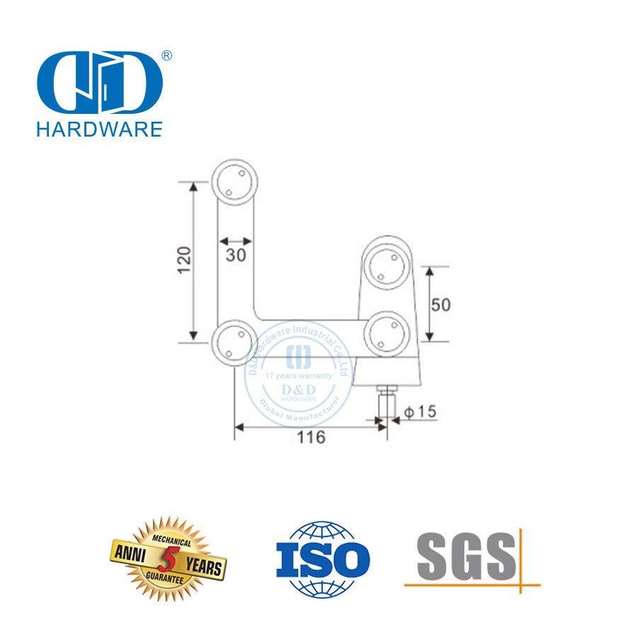 Conector de vidro montado em vidro de aço inoxidável, encaixe no painel lateral Piovt Glass Hardware-DDGP010
