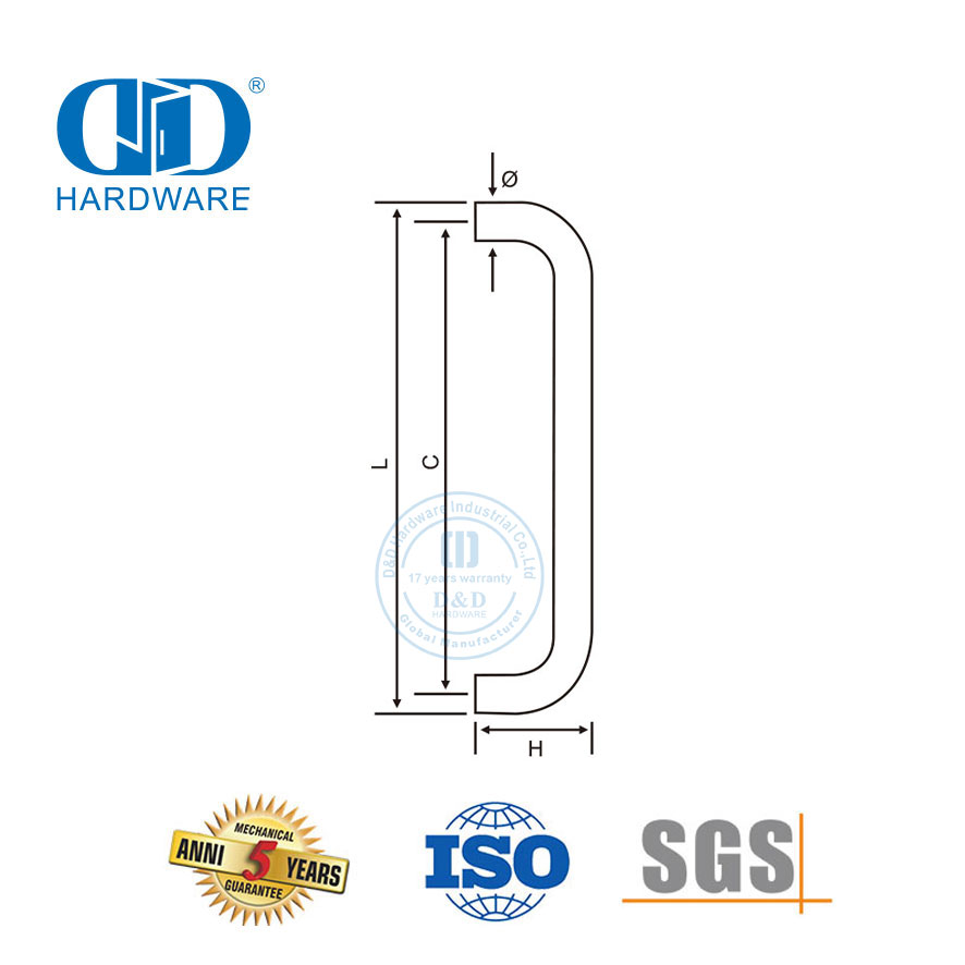 Maçanetas de porta de vidro para aplicação comercial de aço inoxidável D Pull Handle-DDPH007