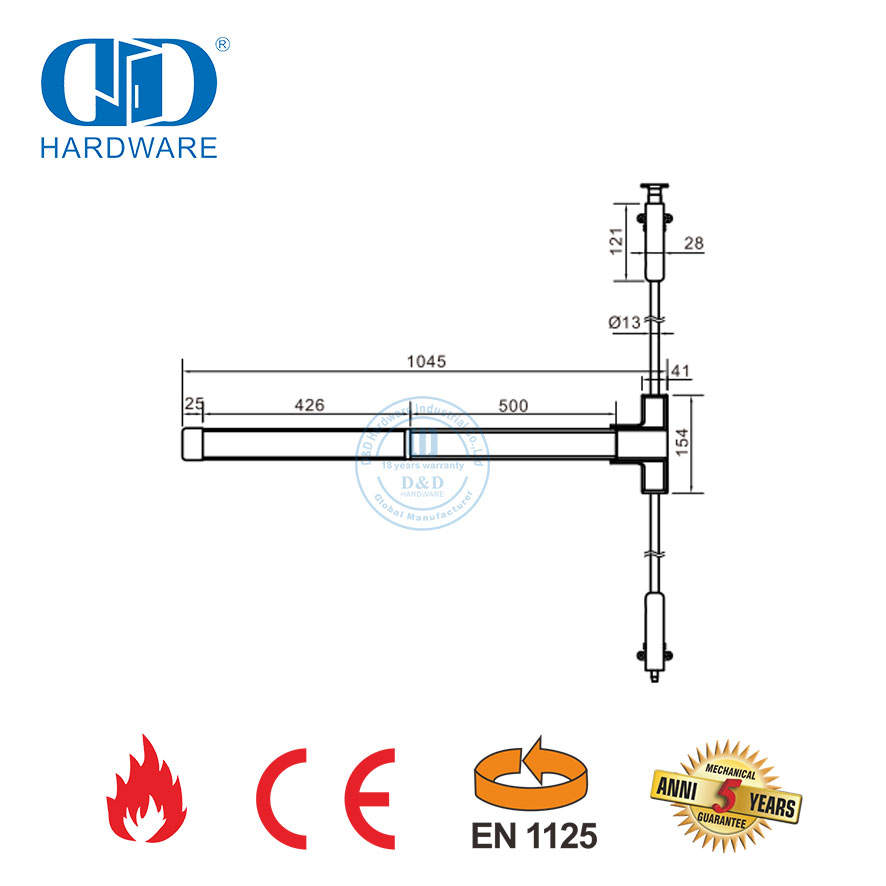 Ce ul resistência ao fogo de aço inoxidável dispositivo de bloqueio de pânico barra bloqueio de saída de pânico para saída de emergência comercial Door-DDPD027-CE