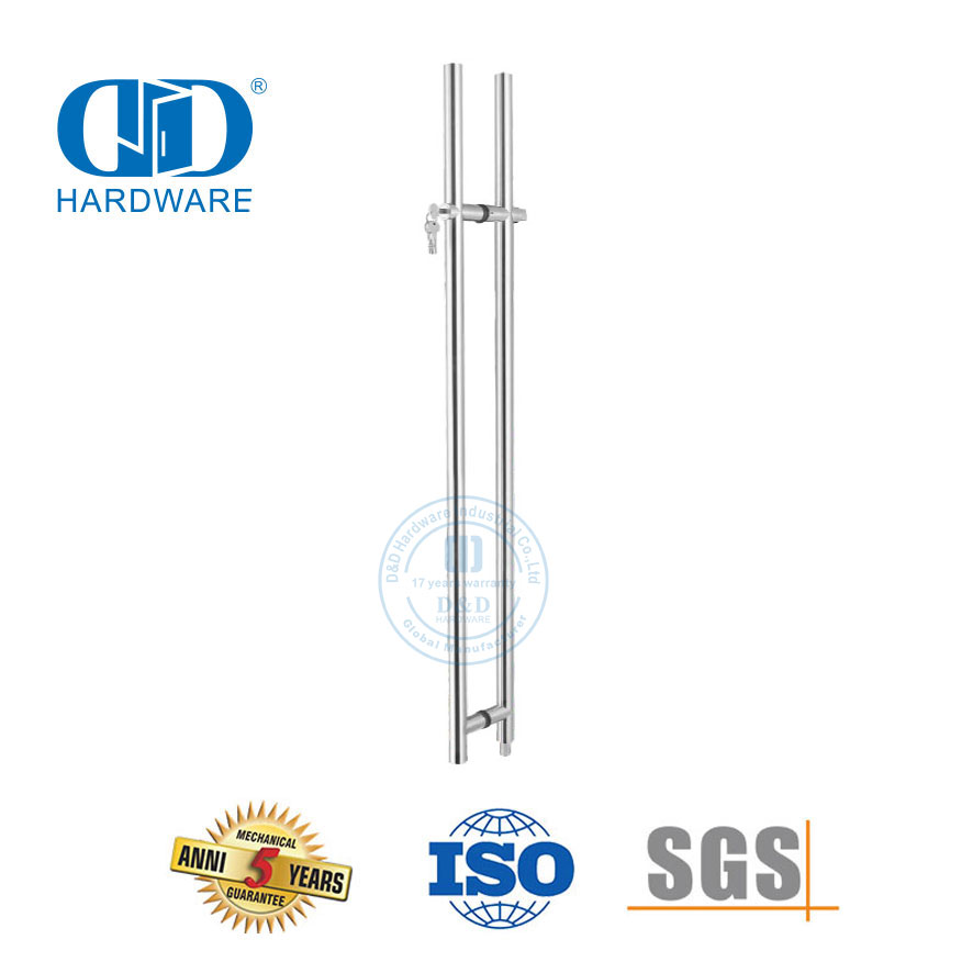 Longa dupla face de aço inoxidável acessórios de ferragem de vidro porta de vidro fechaduras de travamento puxar alça com schlage Lock-DDPH039