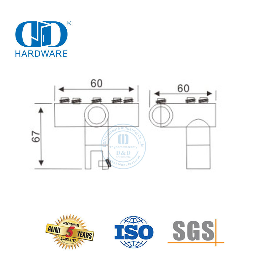 Fabricação de ferragens de aço inoxidável 90 graus 3 vias conector de trilho em T para chuveiro comercial System-DDSC041